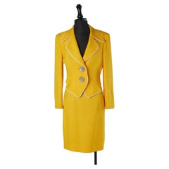 Yellow skirt suit with white piping CHRISTIAN DIOR Boutique