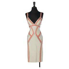 Beige and orange rayon bandage cocktail dress HERVE LEGER