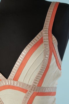 Beige and orange rayon bandage cocktail dress HERVE LEGER