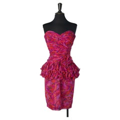 Printed bustier cocktail dress with ruffle AJ BARRI