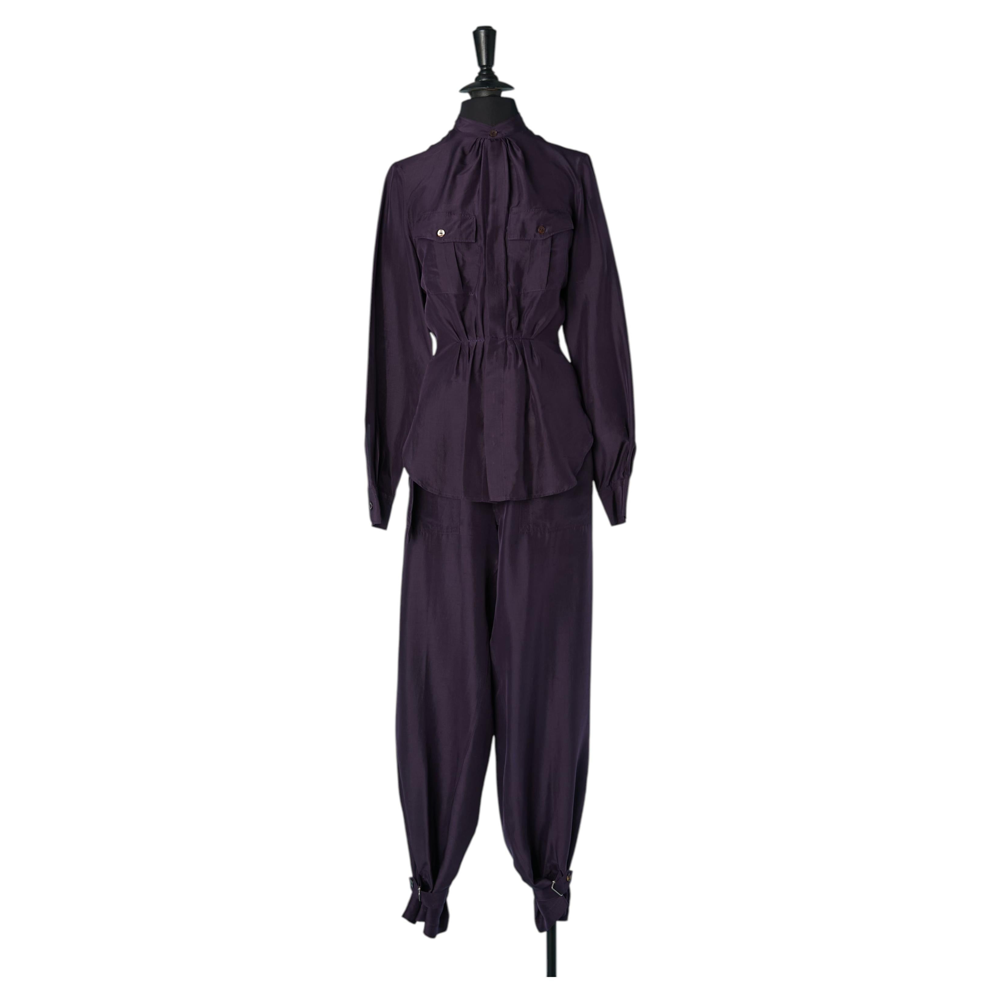 Purple silk jacket and trouser ensemble JEAN-PAUL GAULTIER For Sale
