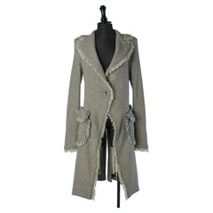 Grey wool knit frock-coat with fringes edge JOHN GALLIANO