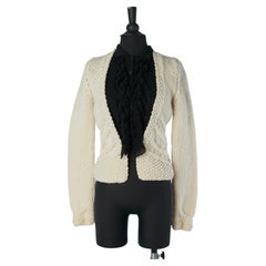 Off-white wool cardigan with black cotton plastron CHANEL