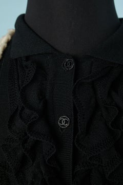 Off-white wool cardigan with black cotton plastron CHANEL