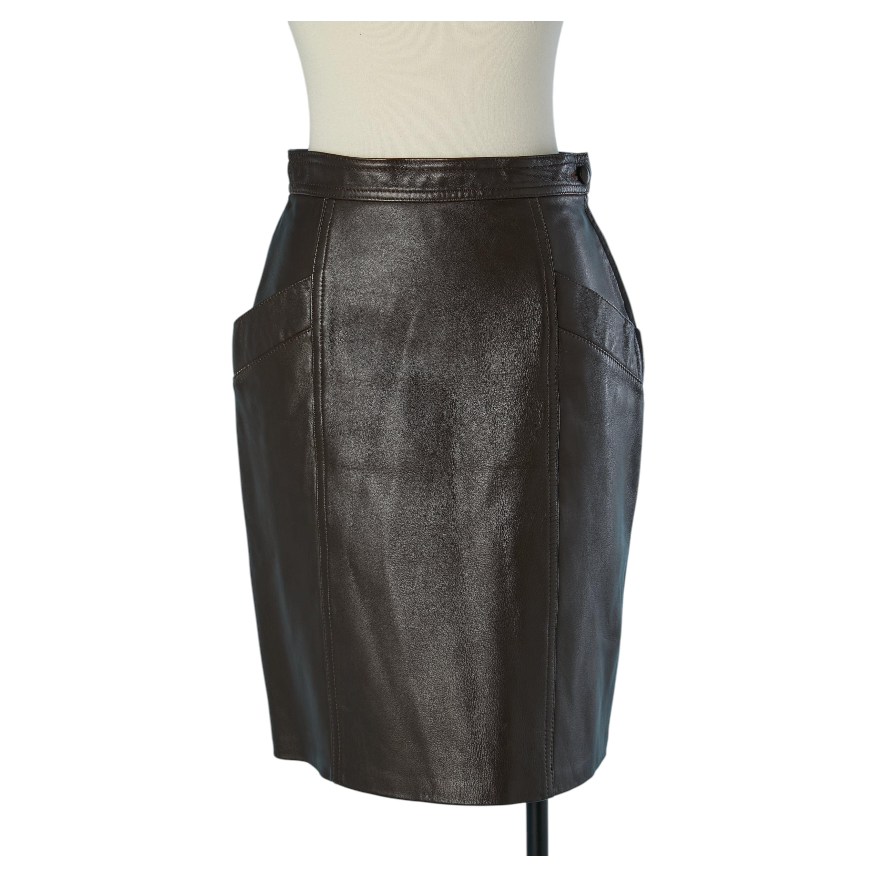 Jupe en cuir noir YVES SAINT LAURENT VARIATION