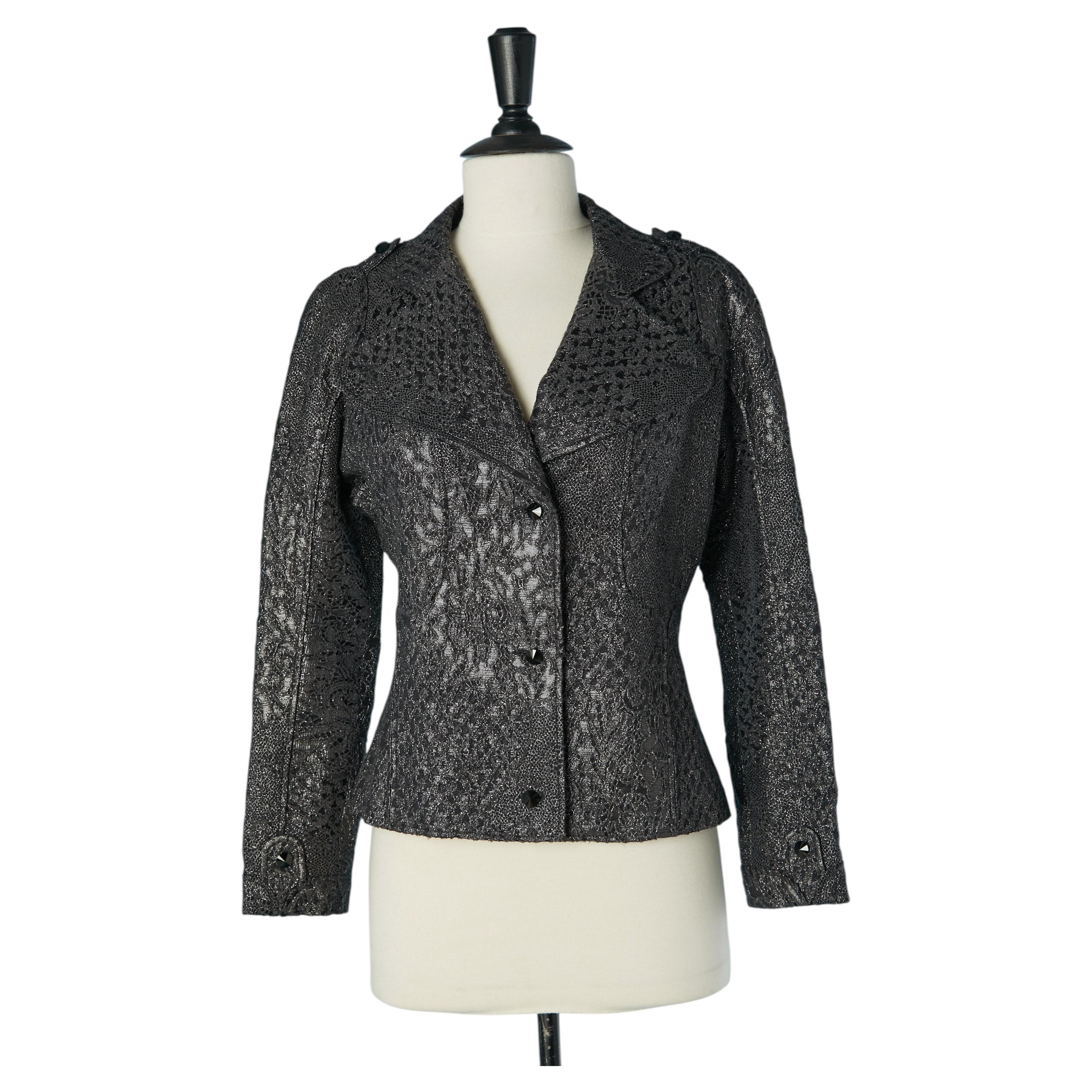 Veste BALMAIN à simple boutonnage en damas argenté en vente