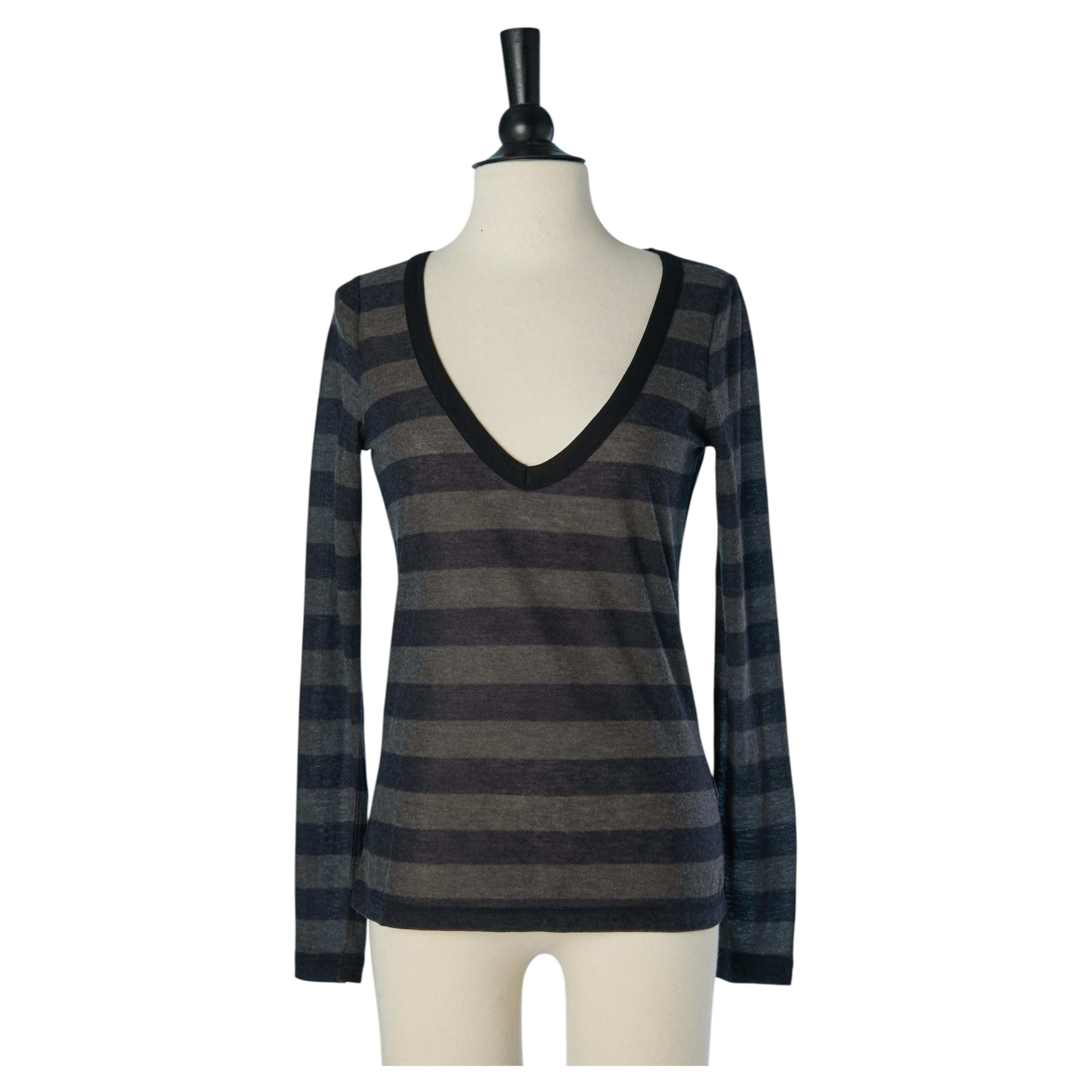 Maglione in maglia a righe grigie e blu navy SONIA RYKIEL in vendita