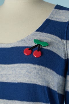 Striped cotton sweater with cherry brooch SONIA by SONIA RYKIEL