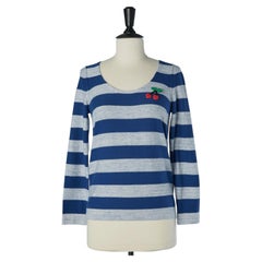 Striped cotton sweater with cherry brooch SONIA by SONIA RYKIEL