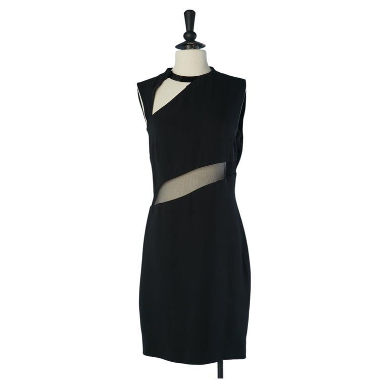 Black cocktail dress with PVC neckless and tulle inset GUCCI by TOM FORD For Sale at 1stDibs