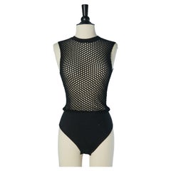 Body negro de malla de algodón transparente de ALEXANDRE VAUTHIER COUTURE