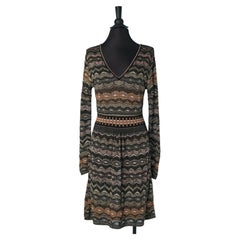 Multicolor jacquard lurex knit dress M MISSONI