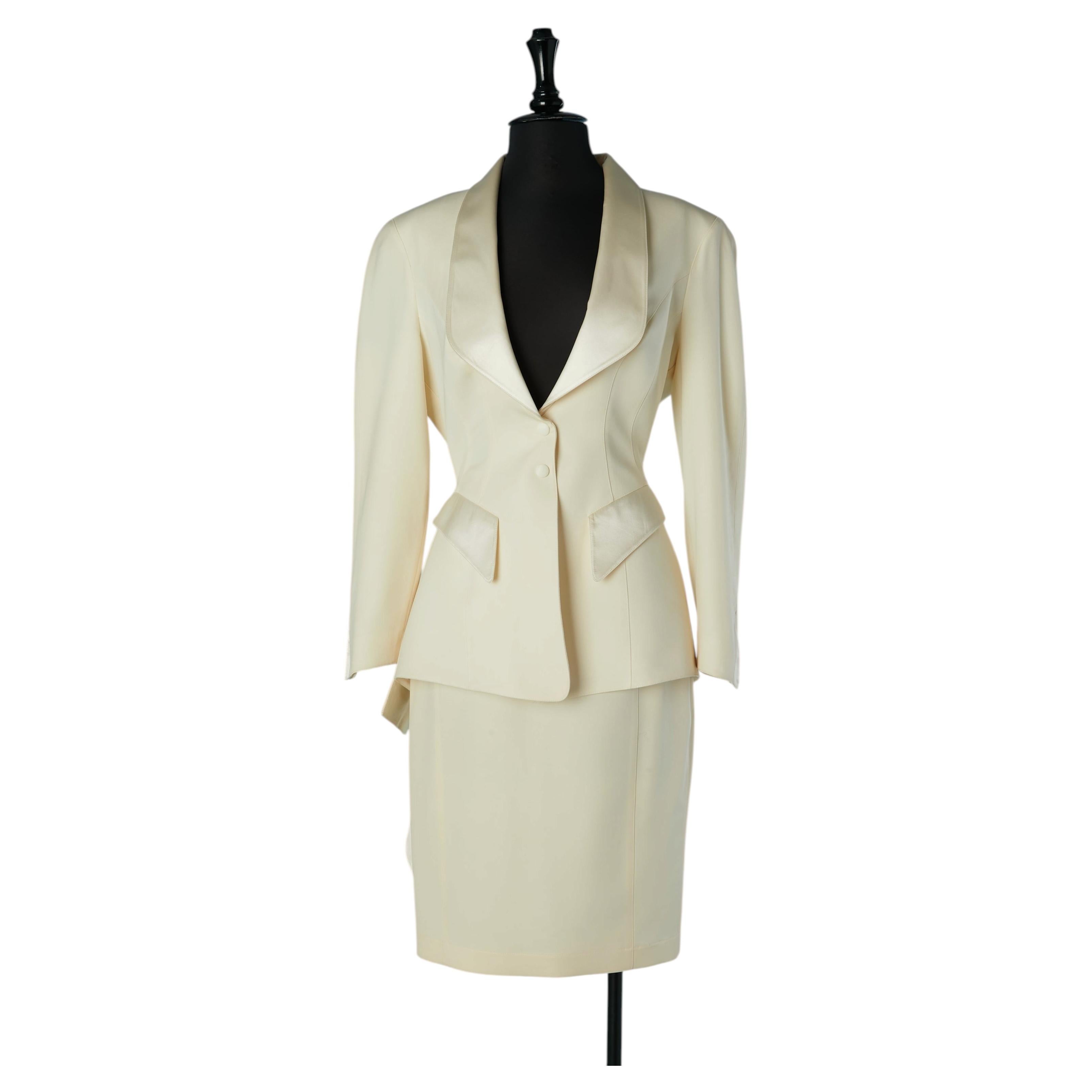 Off-white worsted wool skirt suit draped on the back THIERRY MUGLER For Sale