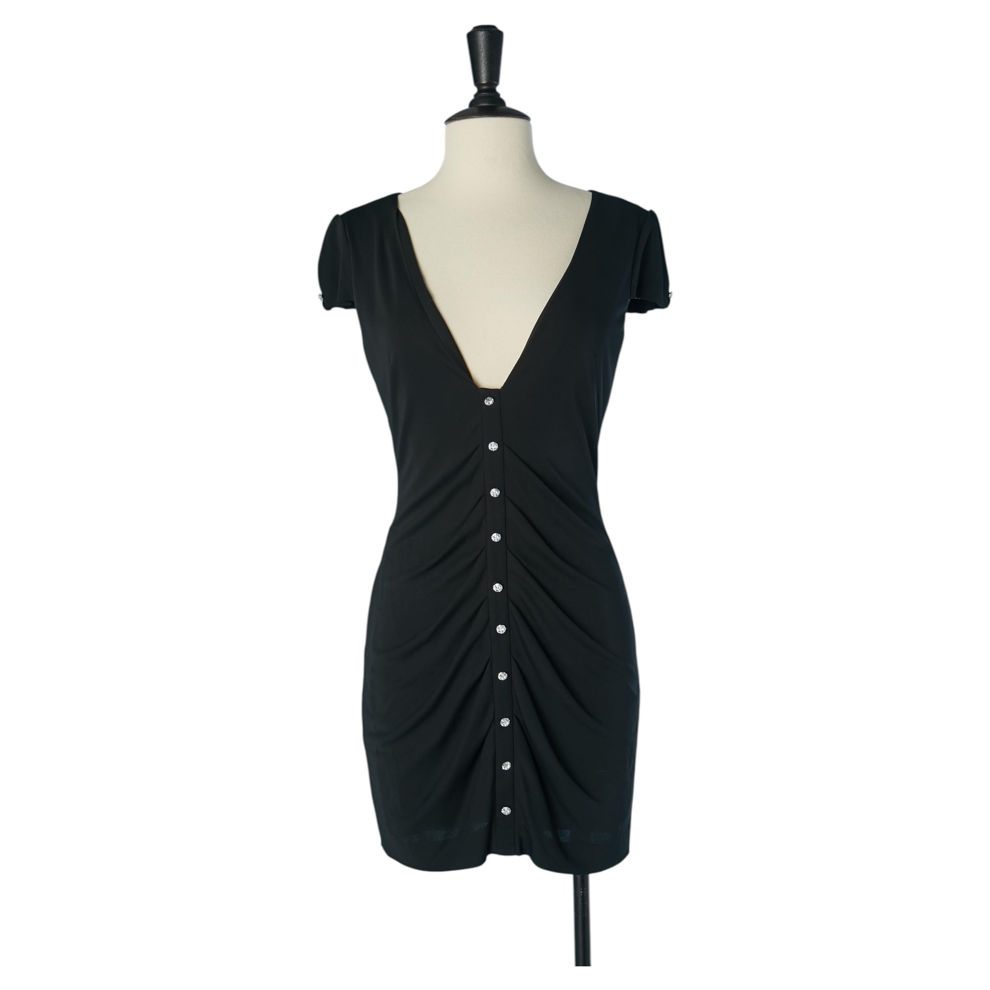 Black mini cocktail dress with rhinestone button AZZARO