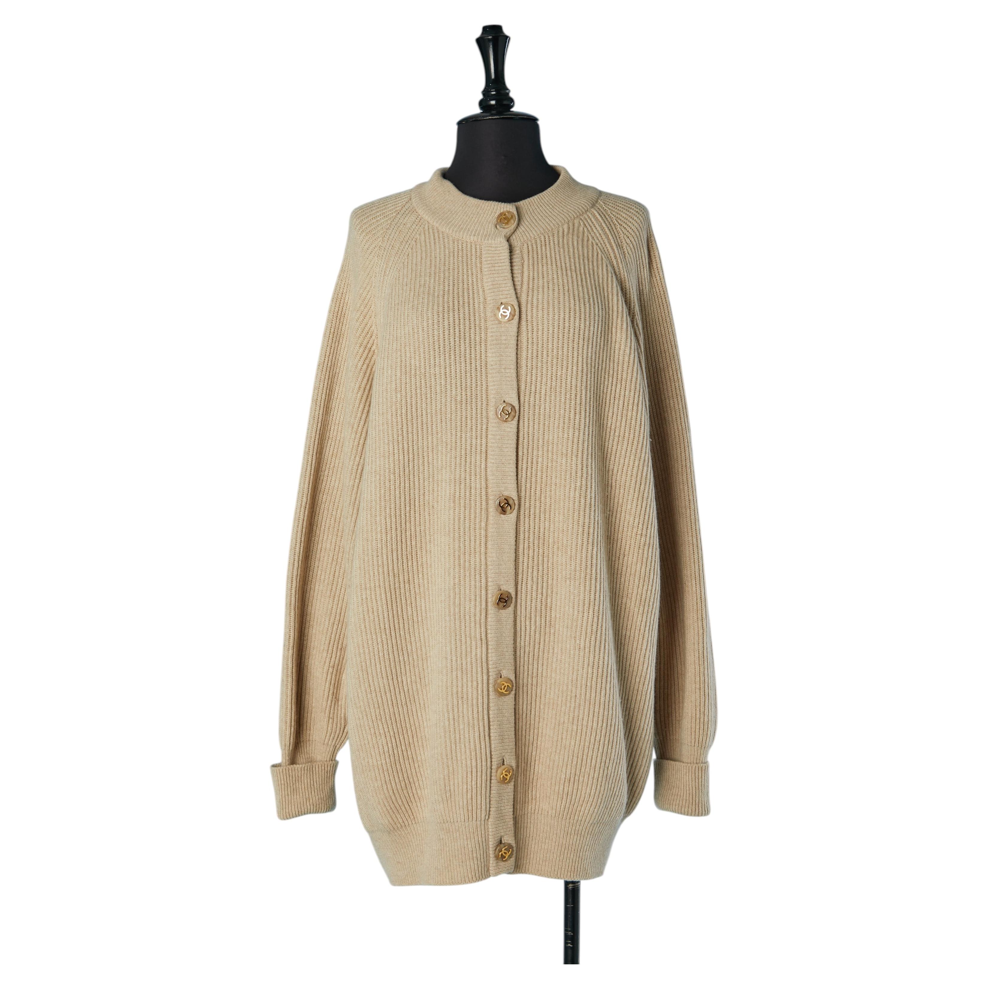 Beige cashmere cardigan CHANEL For Sale