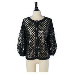 Black mesh sequin cardigan with cashmere inset CHANEL