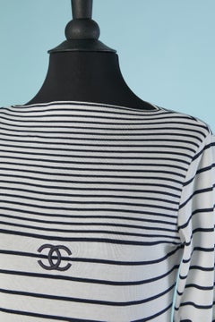 Haut à manches longues en coton rayé, Boutique CHANEL