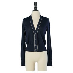 Coco Line navy blue cashmere and silk cardigan CHANEL Boutique