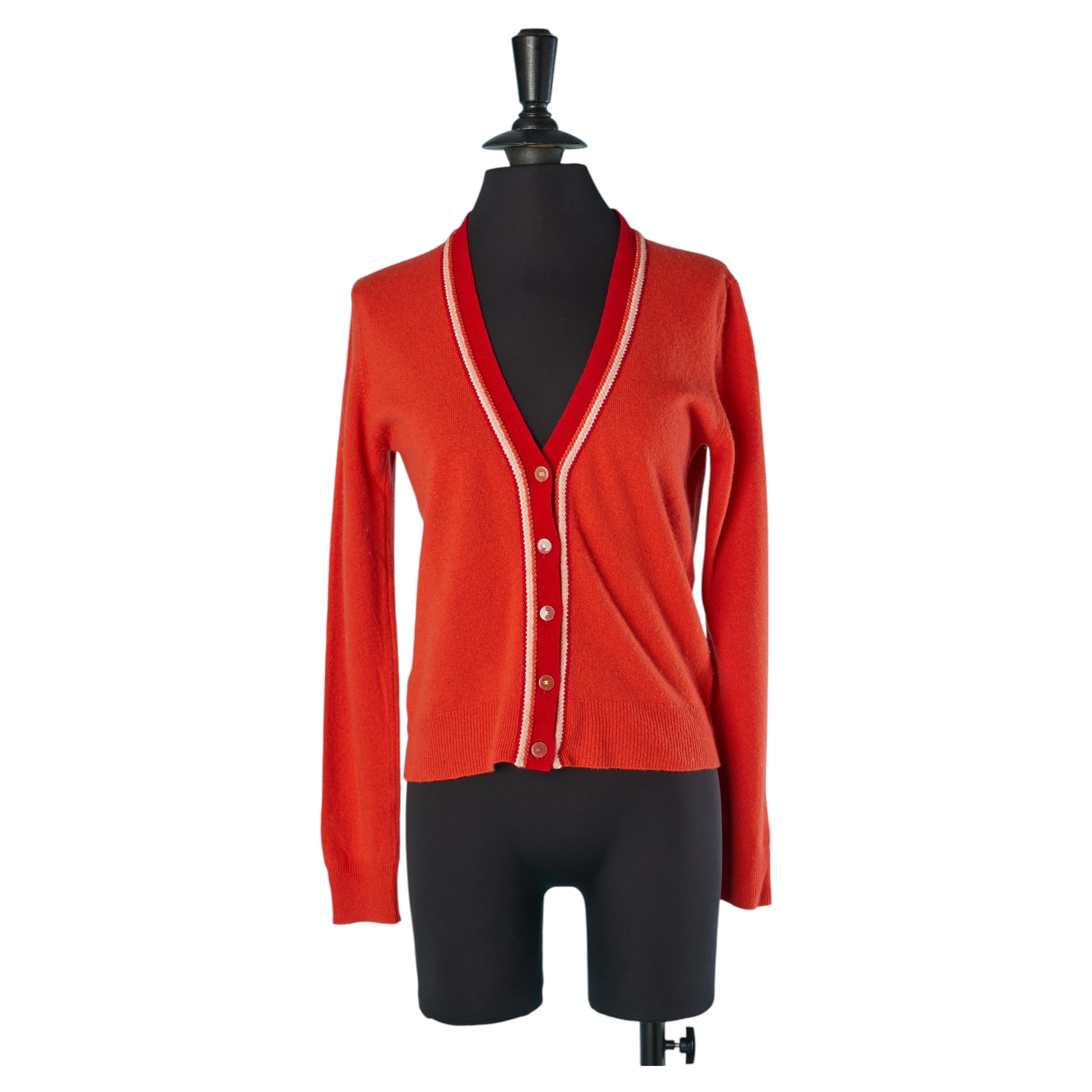 Orange cashmere knit cardigan CHANEL For Sale