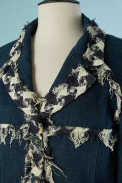 Navy blue short sleeve jacket with check Tweed edge CHANEL
