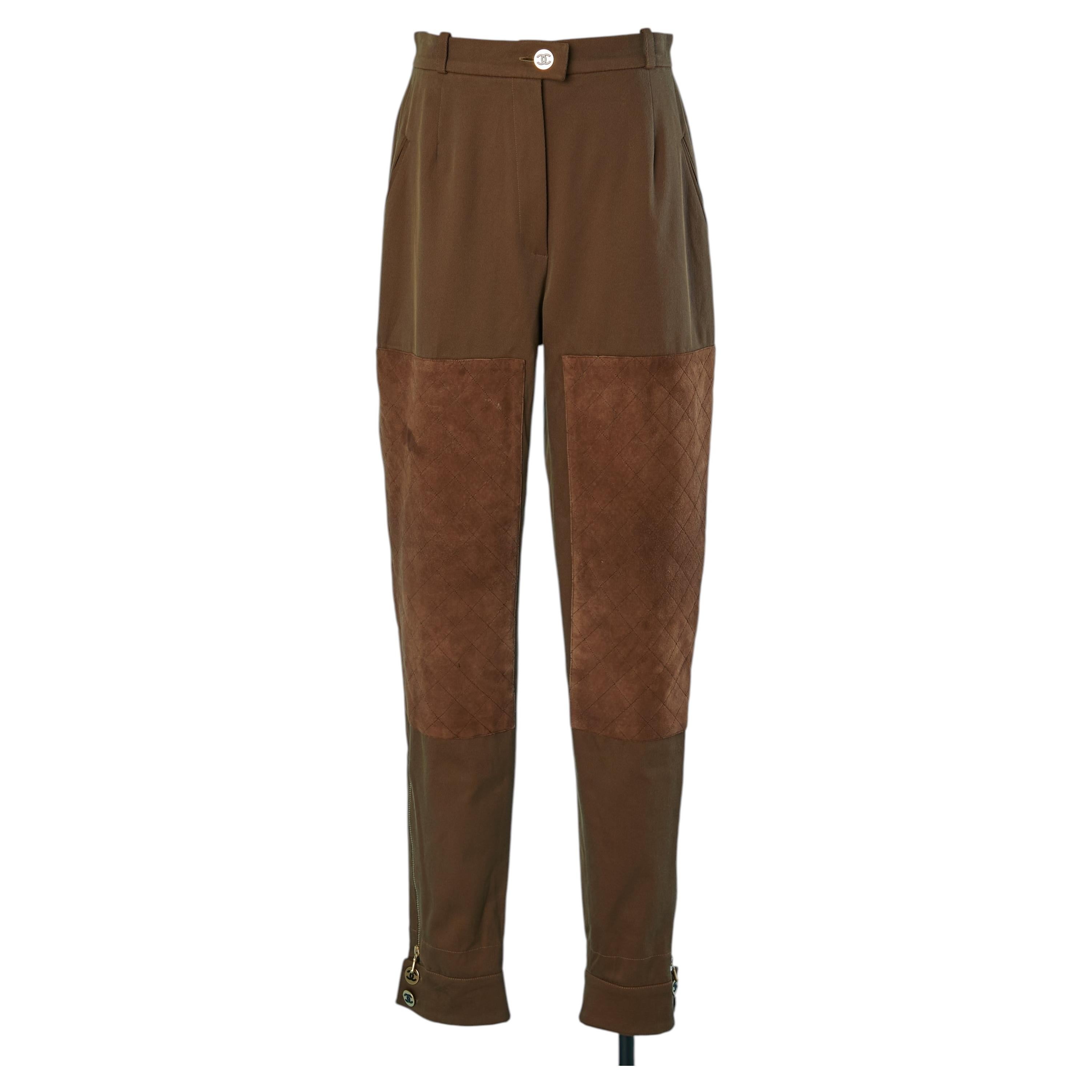 Brown fabric and suede riding pants CHANEL Boutique For Sale