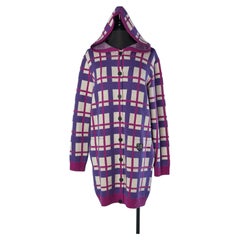 Cárdigan largo de jacquard de lana morado y blanco con capucha de RYKIEL Enfant