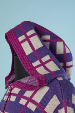 Cárdigan largo de jacquard de lana morado y blanco con capucha de RYKIEL Enfant