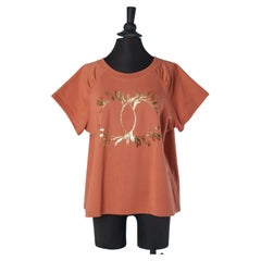 Terracotta brown tee-shirt with gold print CHANEL