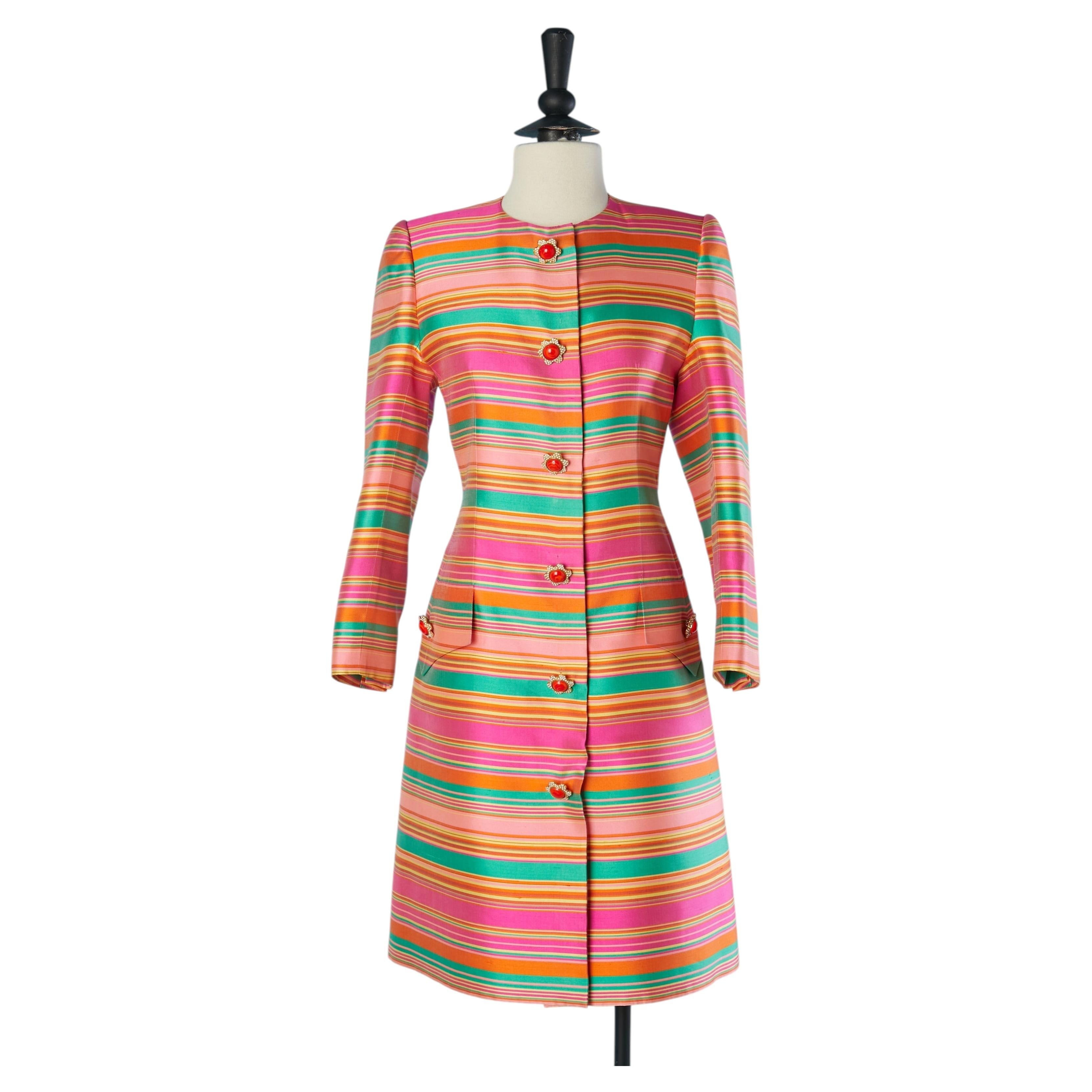 Raw silk striped coat NINA RICCI For Sale