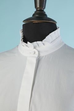 White cotton popeline shirt dress with ruffles ALEXANDER McQUEEN