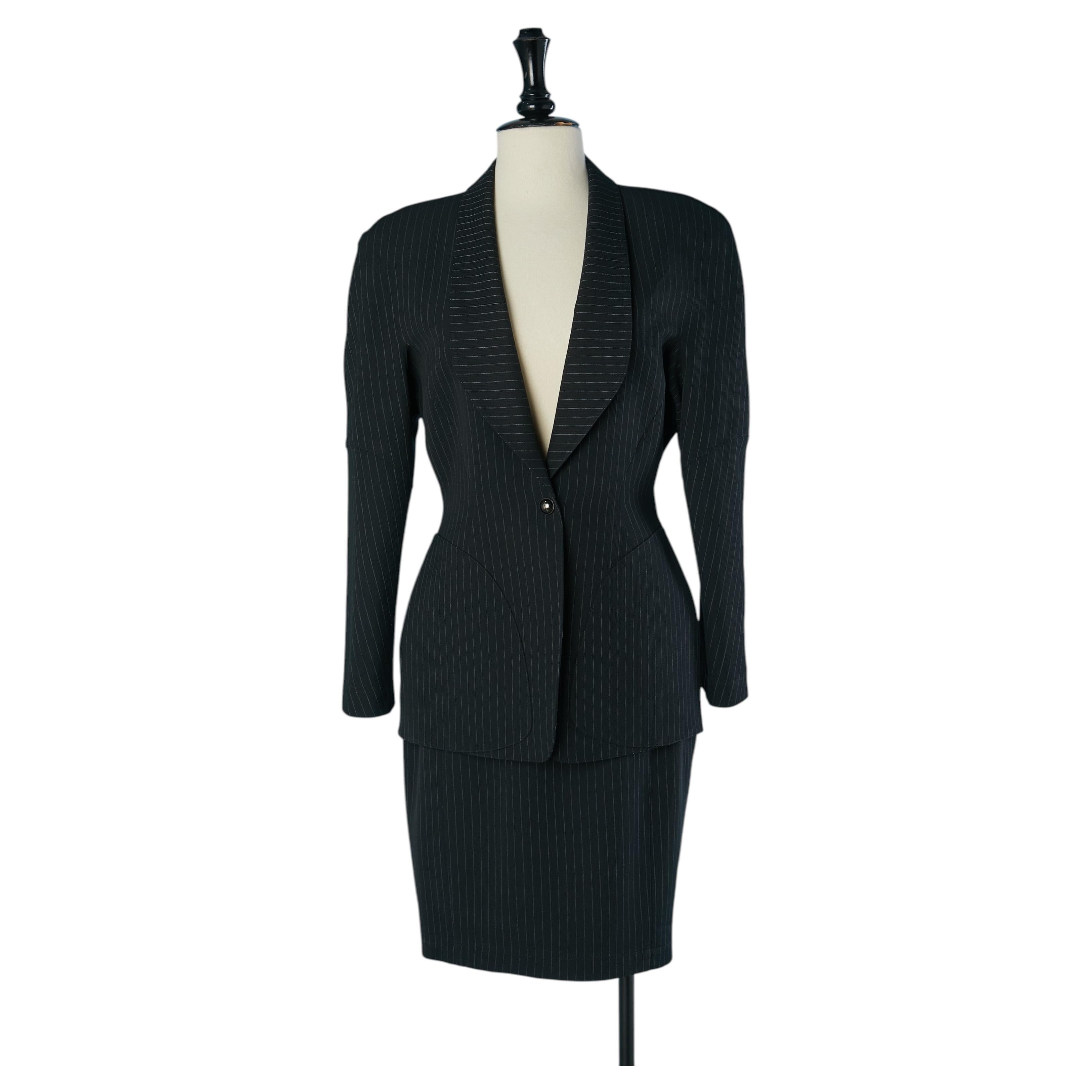 Black pin-striped skirt suit THIERRY MUGLER