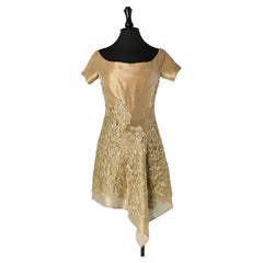 Gold lamé asymmetrical cocktail dress with gold lace BALMAIN
