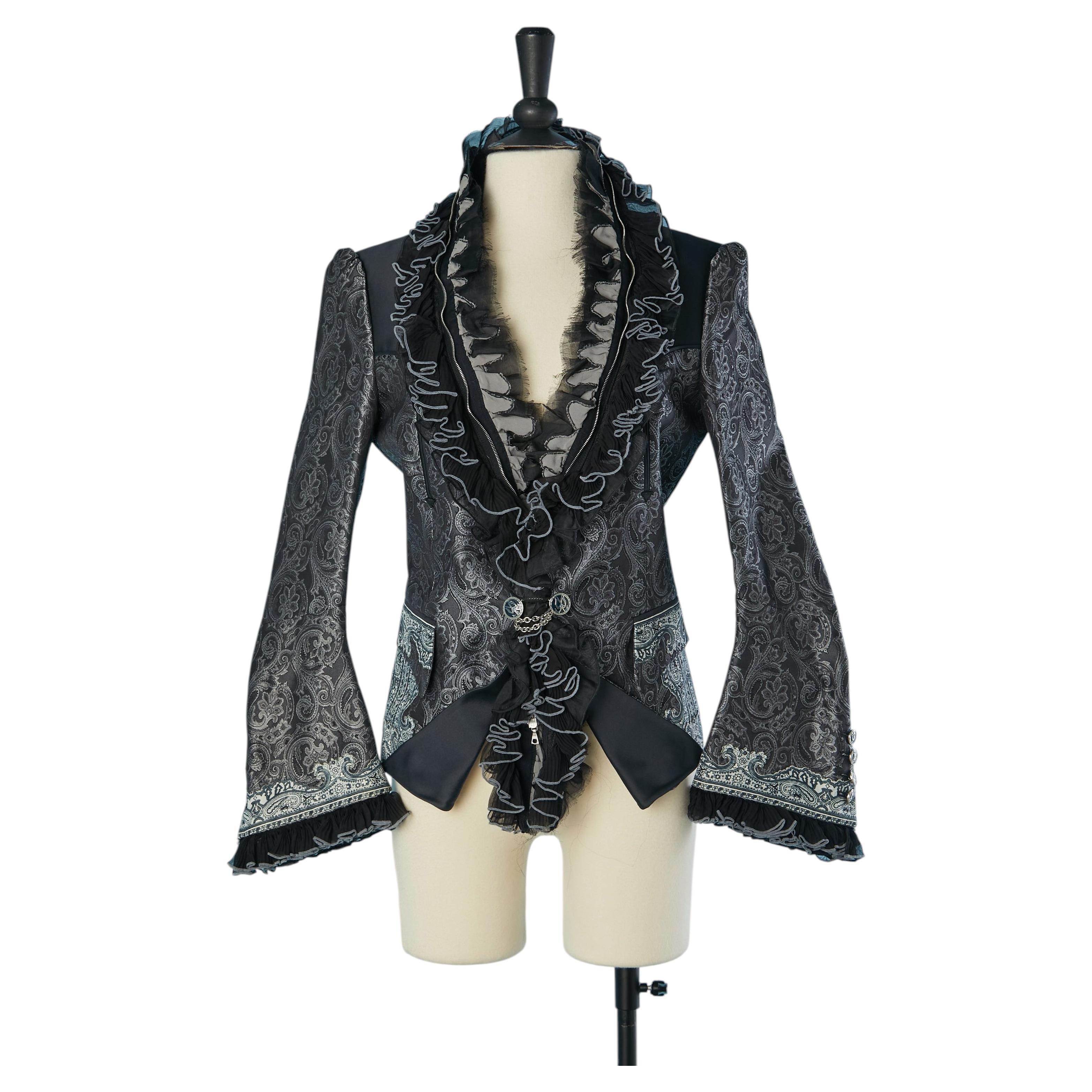 Grey silk Brocade jacket with ruffles BALENCIAGA by Nicolas Ghesquière For Sale