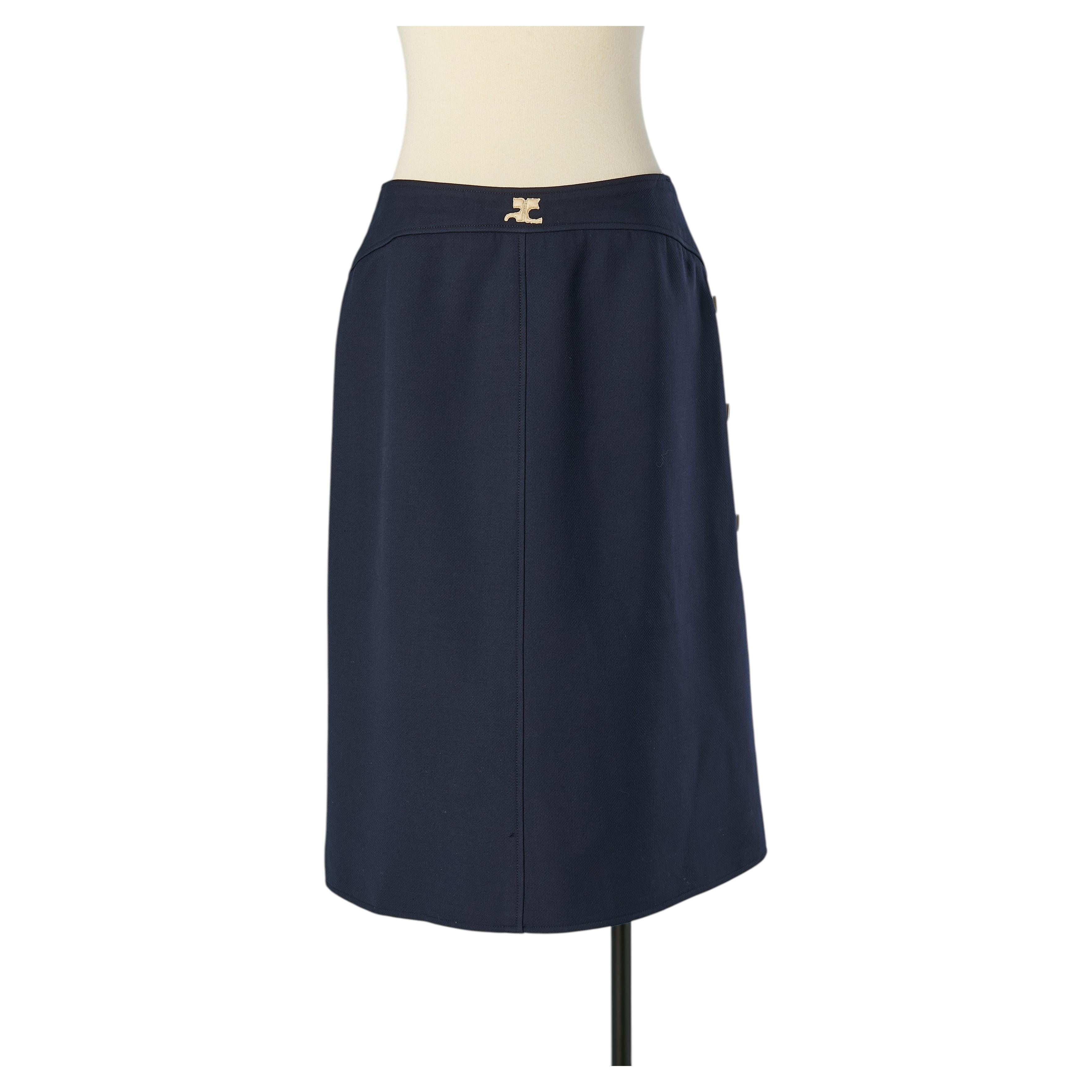 Navy blue wool jersey skirt COURREGES For Sale