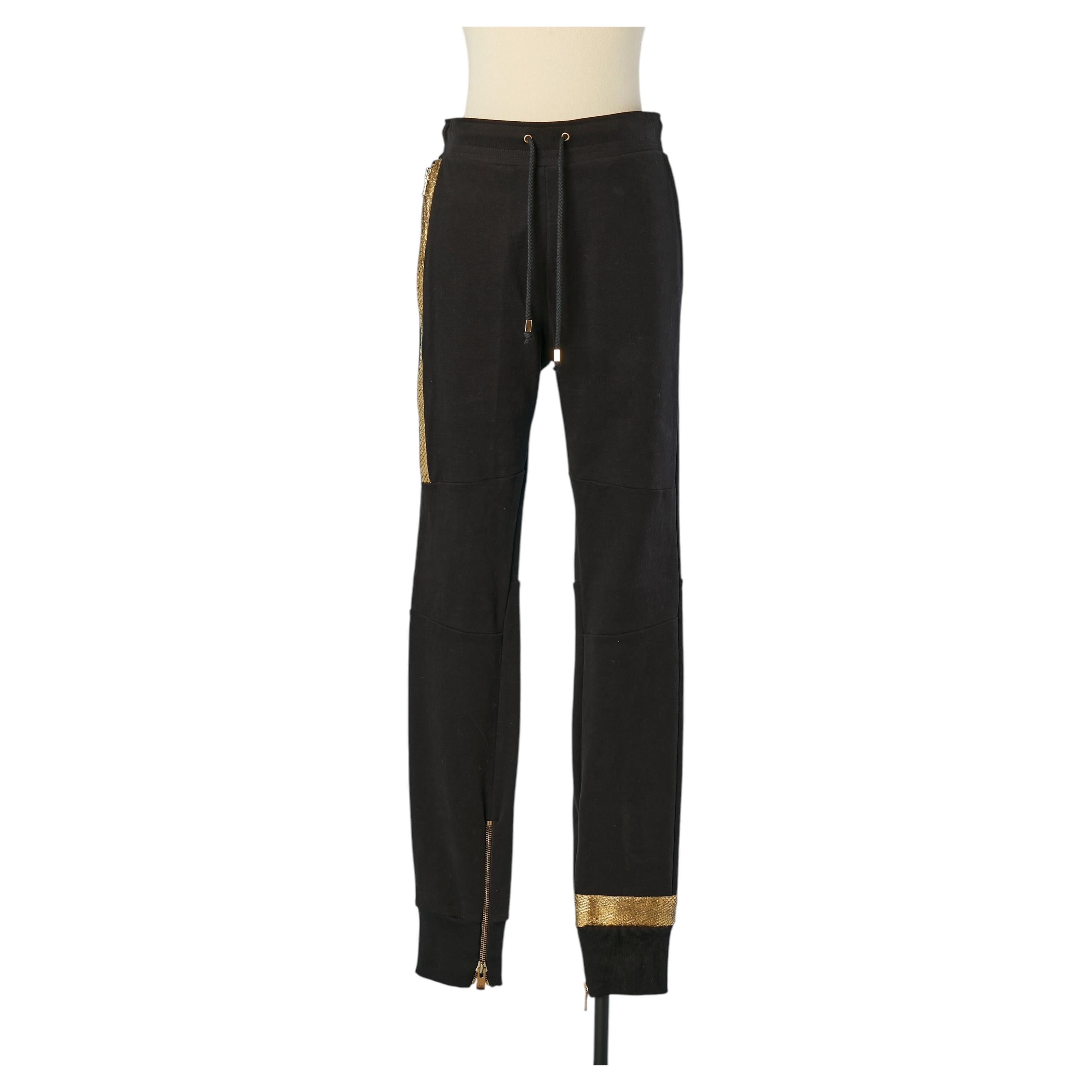 Black cotton jogging pant with gold leather details ALEXANDRE VAUTHIER COUTURE