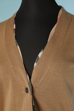 Beige wool cardigan with cotton Tartan check piping BURBERRY BRIT