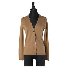 Beige wool cardigan with cotton Tartan check piping BURBERRY BRIT