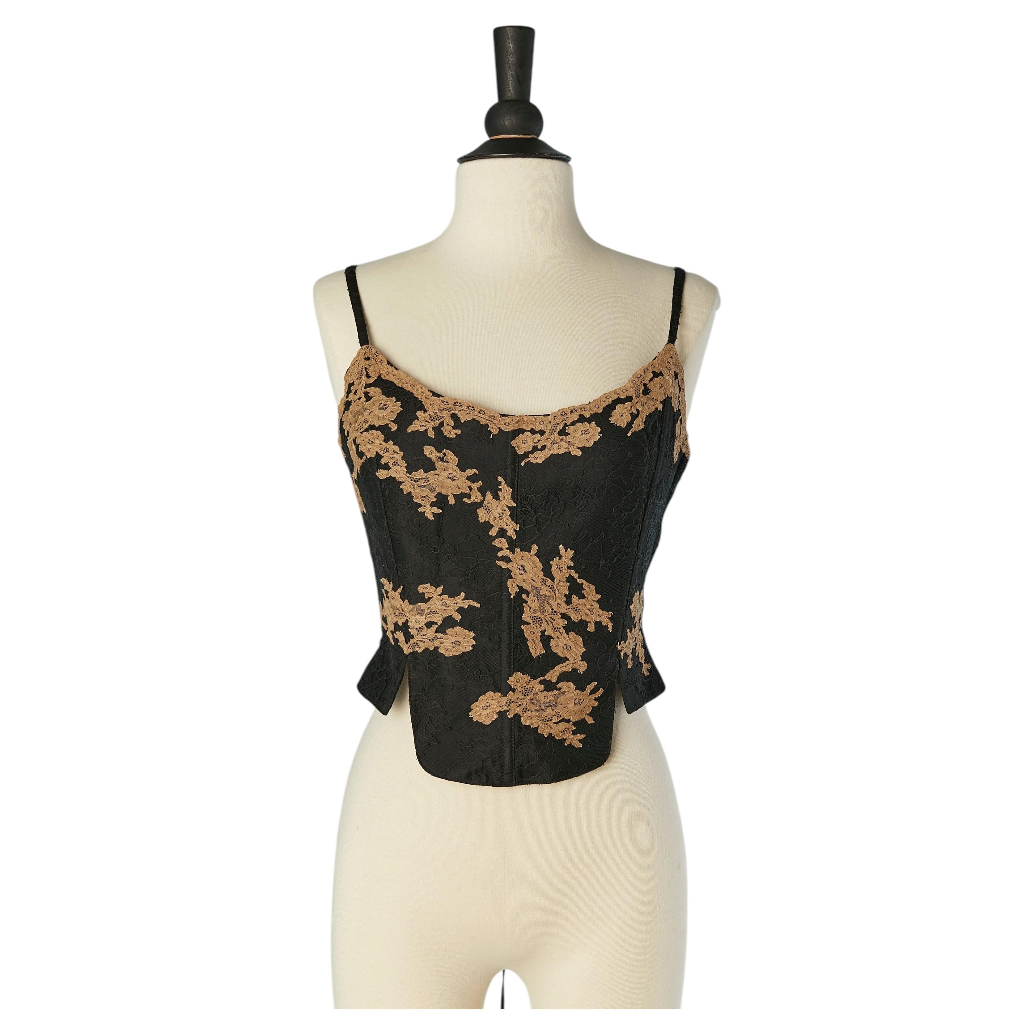 Bustier en dentelle beige et noire LOLITA LEMPICKA en vente