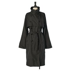 Black trench-coat with black leather piping YVES SAINT LAURENT Rive Gauche