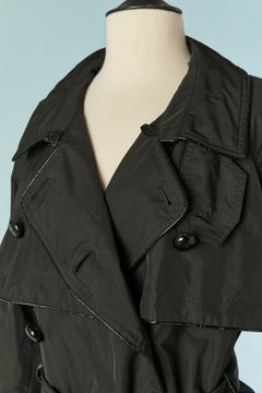 Black trench-coat with black leather piping YVES SAINT LAURENT Rive Gauche