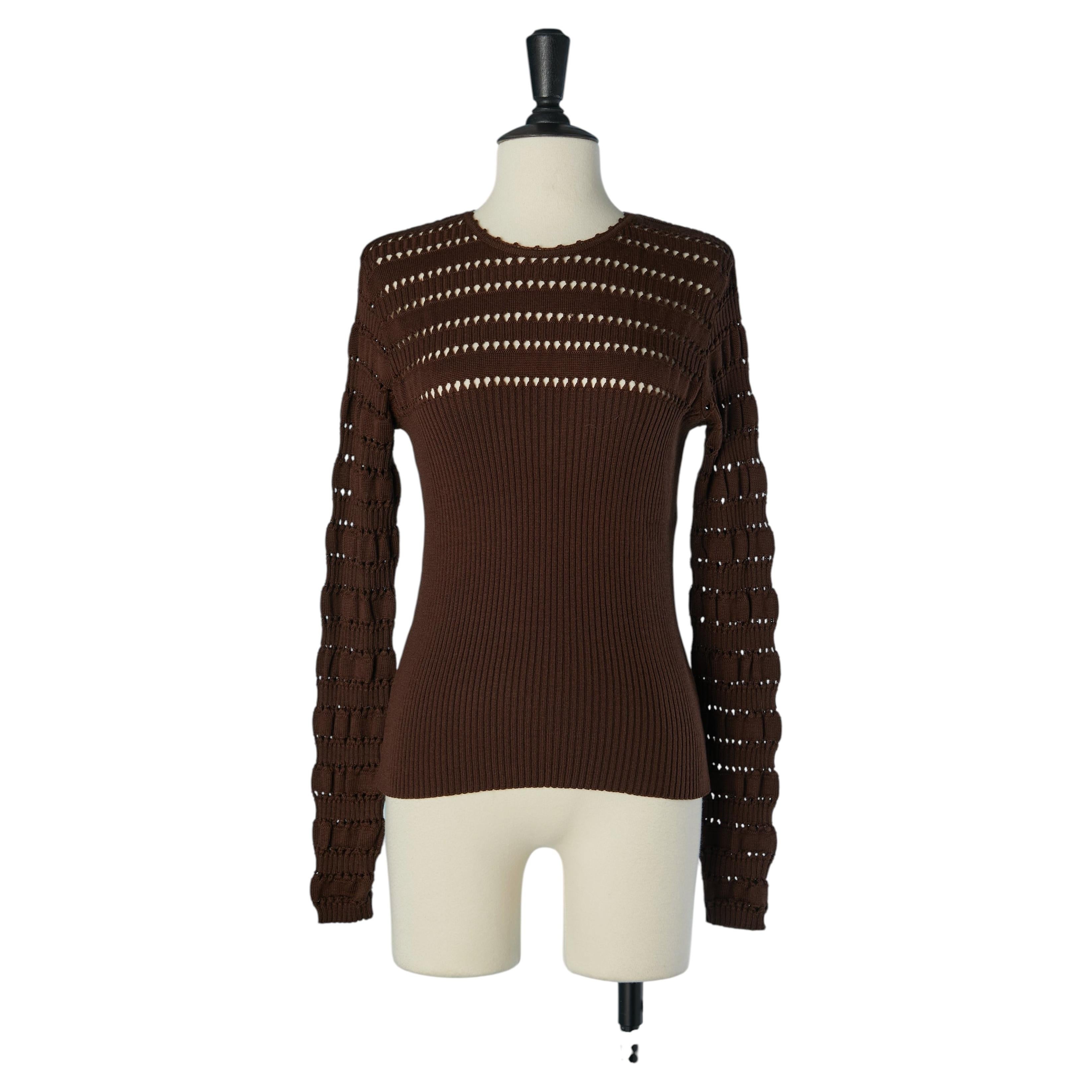 Brown wool knit sweater see-through on the top CHRISTIAN LACROIX BAZAR For Sale