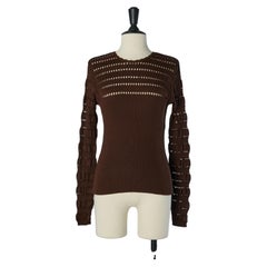 Brown wool knit sweater see-through on the top CHRISTIAN LACROIX BAZAR