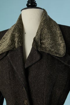 Einreihige Jacke im Chevron-Muster mit Kunstfellkragen von BARBARA BUI