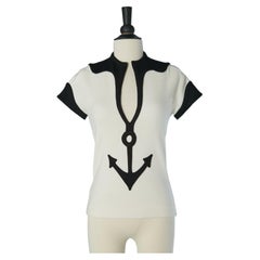 White jersey top with black anchor appliqué BALENCIAGA by Nicolas Ghesquière
