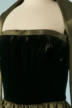 Black velvet and kaki satin evening dress with scarf BILL BLASS