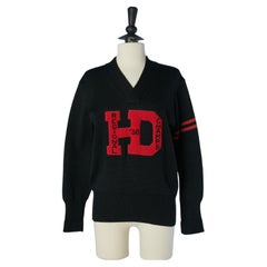 Black and red wool University sweater