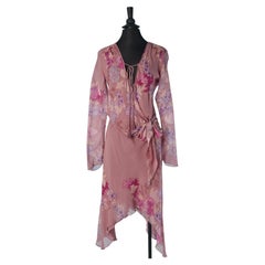 Abito avvolgente in chiffon di seta con stampa asimmetrica UNGARO FUSHIA