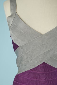 Vestido tipo vendaje de rayón gris y morado de HERVE LEGER