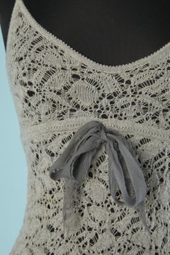 Grey wool see-through knit tank-top with bow REDValentino