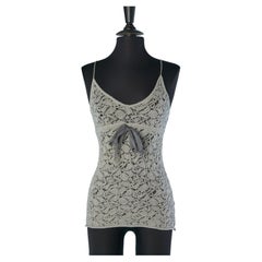 Grey wool see-through knit tank-top with bow REDValentino